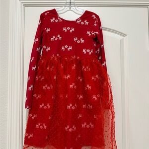 Girls Hanna Andersson Christmas Reindeer Red Dress Size 12/150